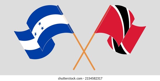 Crossed and waving flags of Honduras and Trinidad and Tobago. Vector illustration
