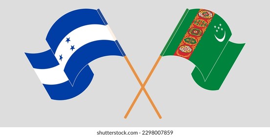 Crossed and waving flags of Honduras and Turkmenistan. Vector illustration
