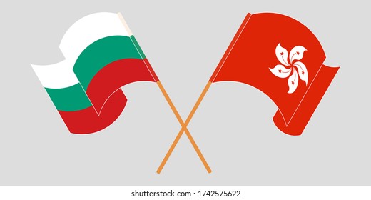 Crossed and waving flags of Hong Kong and Bulgaria