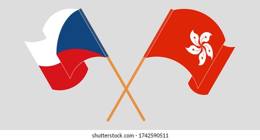 Crossed and waving flags of Hong Kong and Czech Republic