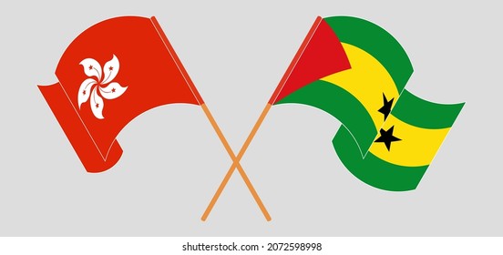Crossed and waving flags of Hong Kong and Sao Tome and Principe