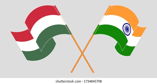 Überquerte und schwellende Flaggen Ungarns und Indiens