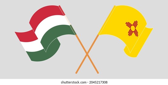 Crossed and waving flags of Hungary and the State of New Mexico