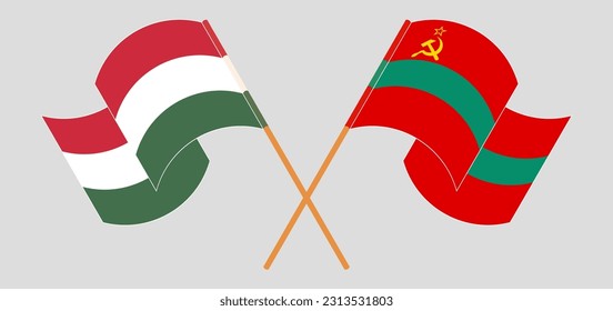 Crossed and waving flags of Hungary and Transnistria. Vector illustration
