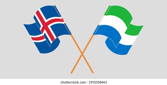 Crossed and waving flags of Iceland and Sierra Leone