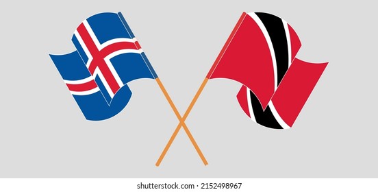 Crossed and waving flags of Iceland and Trinidad and Tobago. Vector illustration
