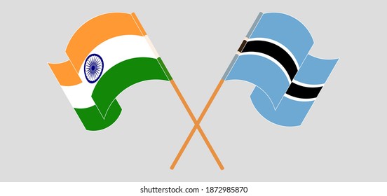 Banderas cruzadas y ondeando banderas de la India y Botswana