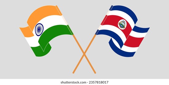 Cruzando y ondeando banderas de India y Costa Rica. Ilustración del vector

