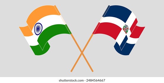 Crossed and waving flags of India and Dominican Republic. Vector illustration
