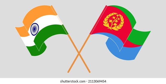 Crossed and waving flags of India and Eritrea. Vector illustration
