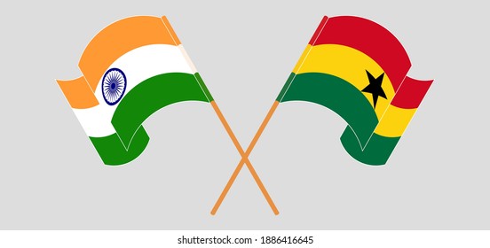 Crossed and waving flags of India and Ghana