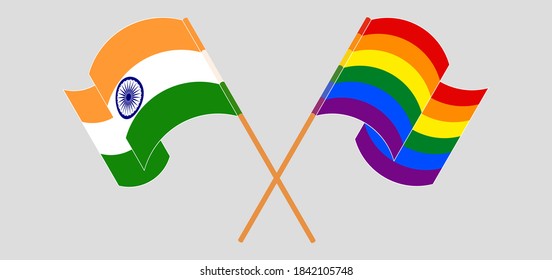 Crossed and waving flags of India and LGBTQ