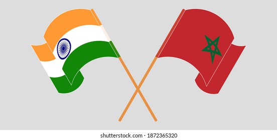 Crossed and waving flags of India and Morocco