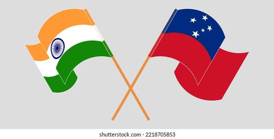 Cruzan y ondean banderas de India y Samoa. Ilustración del vector
