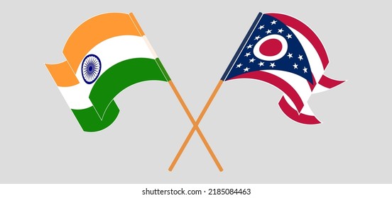 Cruzando y ondeando banderas de India y el estado de Ohio. Ilustración del vector
