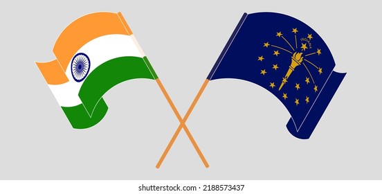 Überquerte und wehende Flaggen von Indien und dem Staat Indiana. Vektorgrafik
