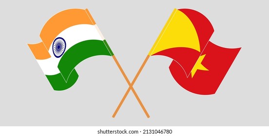 Crossed and waving flags of India and Tigray. Vector illustration