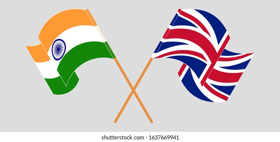Crossed and waving flags of India and the UK