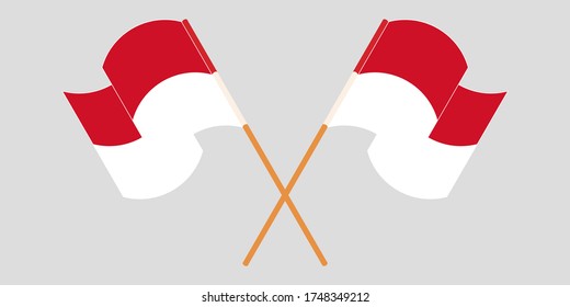 Crossed and waving flags of Indonesia