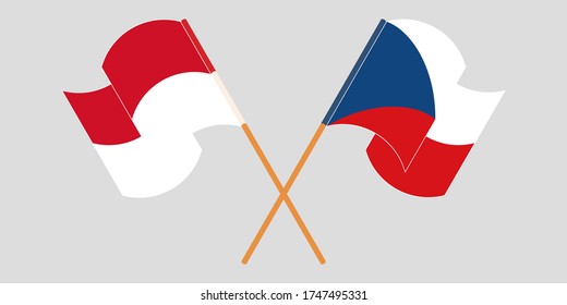 Banderas cruzadas y ondeando banderas de Indonesia y la República Checa
