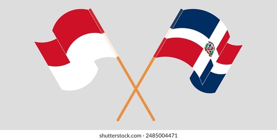 Crossed and waving flags of Indonesia and Dominican Republic. Vector illustration
