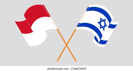 Crossed and waving flags of Indonesia and Israel