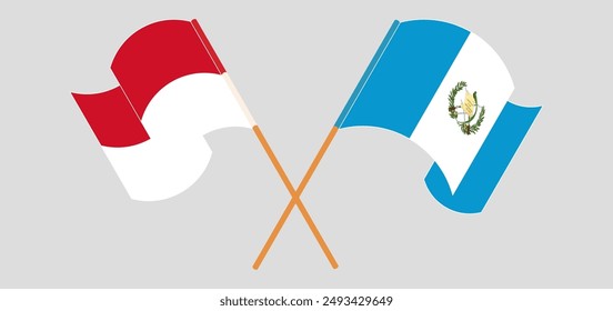 Crossed and waving flags of Indonesia and Republic of Guatemala. Vector illustration
