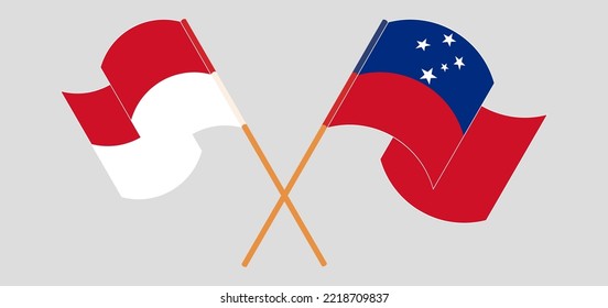 Crossed and waving flags of Indonesia and Samoa. Vector illustration
