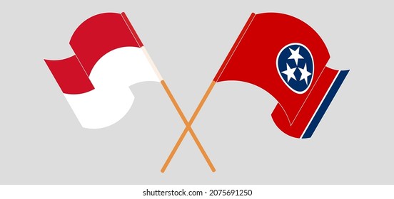 Cruzaron y ondearon banderas de Indonesia y del Estado de Tennessee. Ilustración del vector
