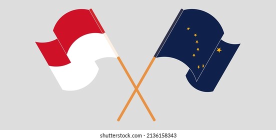 Cruzaron y ondearon banderas de Indonesia y el estado de Alaska. Ilustración del vector

