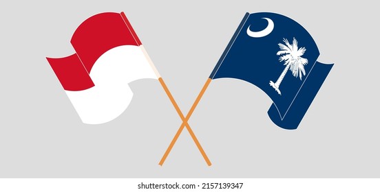 Crossed and waving flags of Indonesia and The State of South Carolina. Vector illustration
