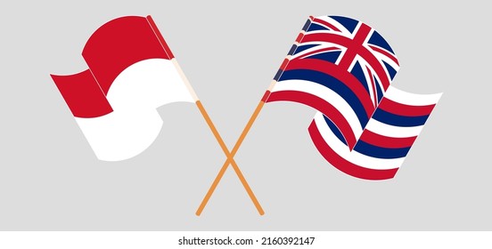 Cruzaron y ondearon banderas de Indonesia y del Estado de Hawaii. Ilustración del vector
