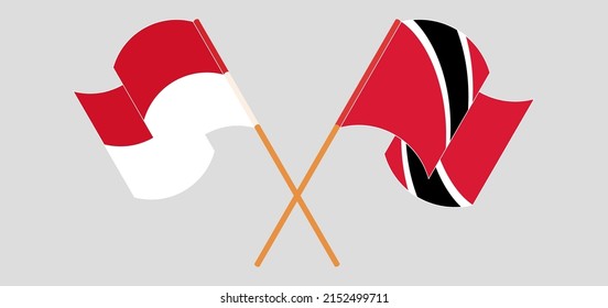 Crossed and waving flags of Indonesia and Trinidad and Tobago. Vector illustration
