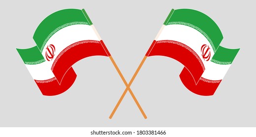 Banderas cruzadas y ondeando banderas de Irán