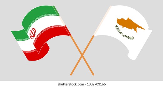 Überquerte und wehende Flaggen des Iran und Zyperns