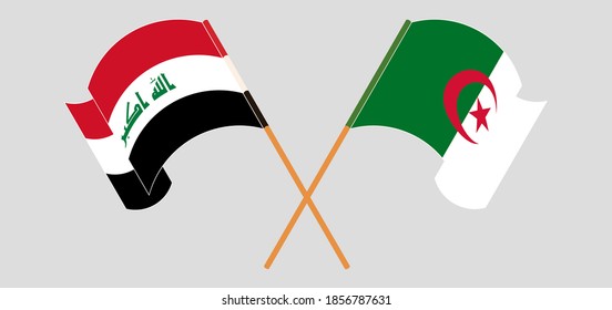 Crossed and waving flags of Iraq and Algeria