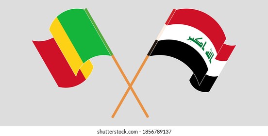 Crossed and waving flags of Iraq and Mali
