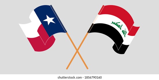 Banderas cruzadas y ondeando banderas del Iraq y del Estado de Texas