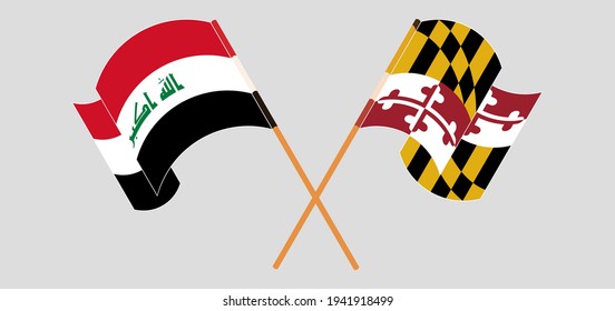 Crossed and waving flags of Iraq and the State of Maryland