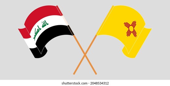 Crossed and waving flags of Iraq and the State of New Mexico