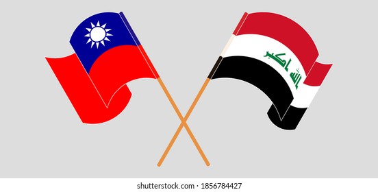 Crossed and waving flags of Iraq and Taiwan