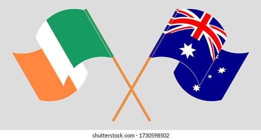 Crossed and waving flags of Ireland and Australia