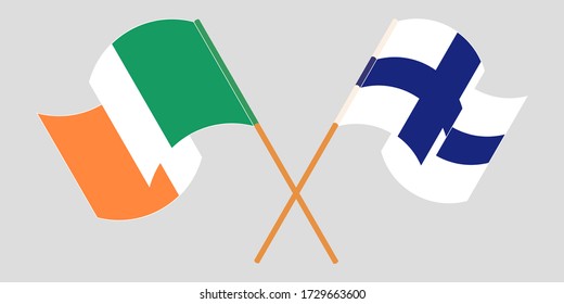 Crossed and waving flags of Ireland and Finland