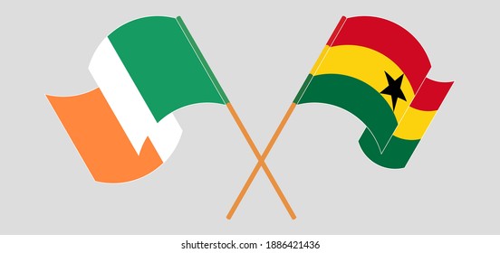 Crossed and waving flags of Ireland and Ghana