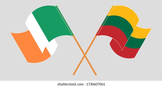Crossed and waving flags of Ireland and Lithuania