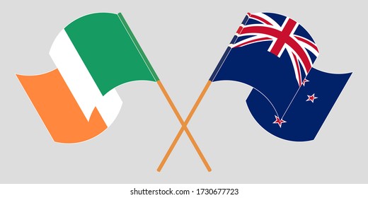 Crossed and waving flags of Ireland and New Zealand