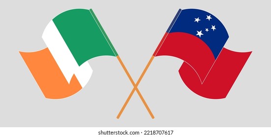 Crossed and waving flags of Ireland and Samoa. Vector illustration
