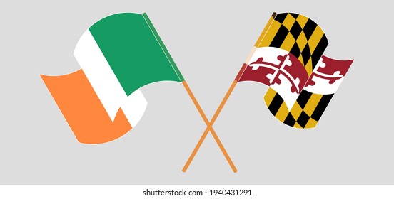 Banderas cruzadas y onduladas de Irlanda y el Estado de Maryland