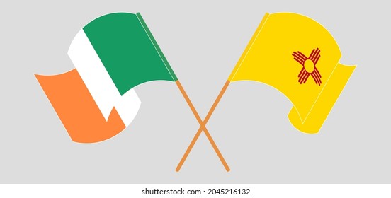 Crossed and waving flags of Ireland and the State of New Mexico