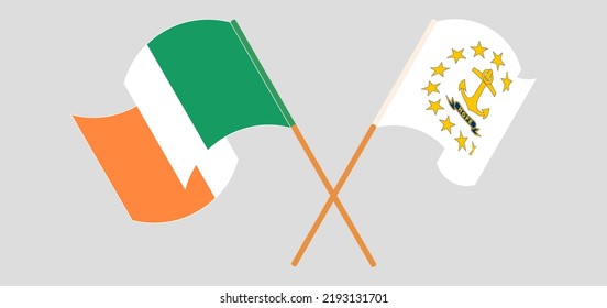 Banderas cruzadas y ondeando banderas de Irlanda y del Estado de la isla de Roda. Ilustración del vector

